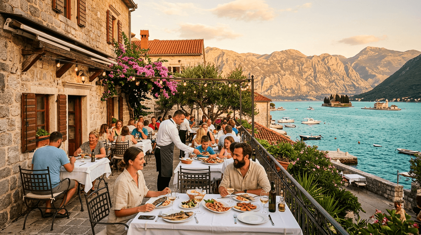Busy restaurant kitchen with chefs at work